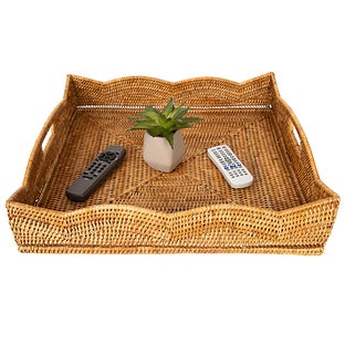 Artifacts Trading Company Artifacts Rattan Scallop Collection Square Tray - White wash